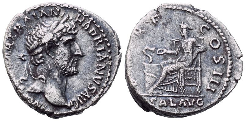 Hadrian (117-138), Denarius, Rome, 123; Ar (3,50 G; 17,7 MM; 6 H)