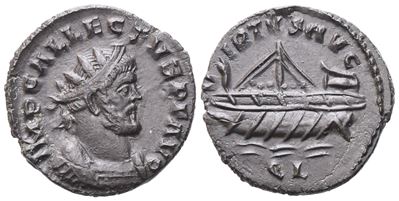 Allectus, Quinario (Q. L. Galley su onde) in Æ, 295–296