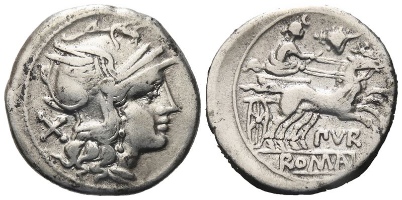 L. Furius Purpurio, Denarius, 169-158 Bc; Ar (3,84 G; 18,3 MM; 6 H)