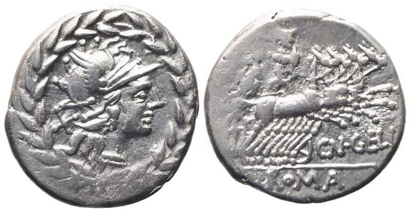 Cn. Gellius, Denarius, 138 Bc; Ar (3,92 G; 20,2 MM; 7 H)