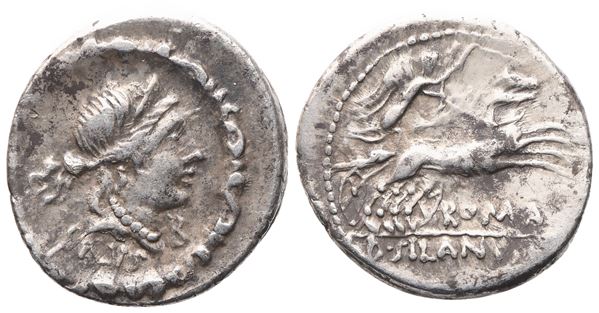 D. Iunius Silanus, Denarius, 91 BC; AR (3,90 g; 19,5 mm; 8 h) 