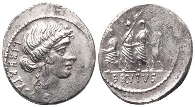 Q. Servilius Caepio Brutus (M. Iunius Brutus), Denarius, 54 Bc; Ar (3,82 G; 20,2 MM; 5 H)