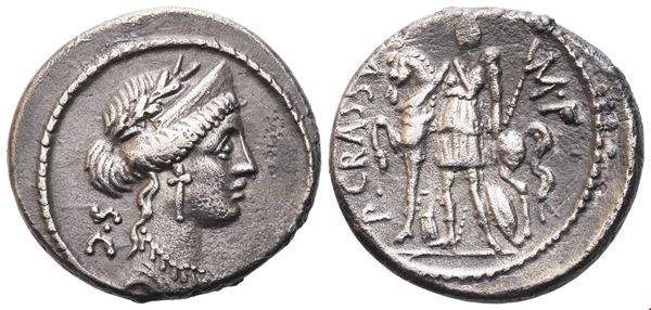 P. Licinius Crassus, Denarius, 55 BC; AR (3,63 g; 18,3 mm; 6 h)