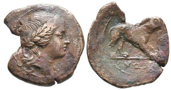 Bruttium, Rhegion, c. 215-150 BC. Æ Tetras (25mm, 6.11g).