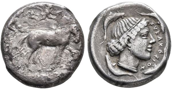 Sicily, Syracuse, 466-405 BC. AR Tetradrachm (25mm, 16,72g), c. 450-440 BC.