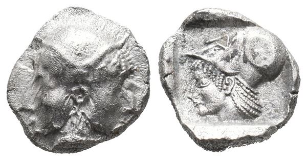 Mysia, Lampsakos, c. 500-450. AR Diobol (9mm, 1.18g).