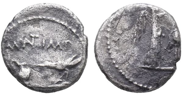 Mark Antony and Lepidus, military mint in Transalpine Gaul, May-Summer 43 BC. AR Quinarius (12mm, 1.57g).