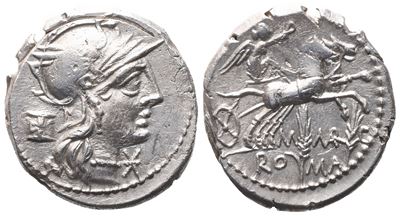 M. Marcius, Denarius, 134 Bc; Ar (3,89 G; 19,5 MM)
